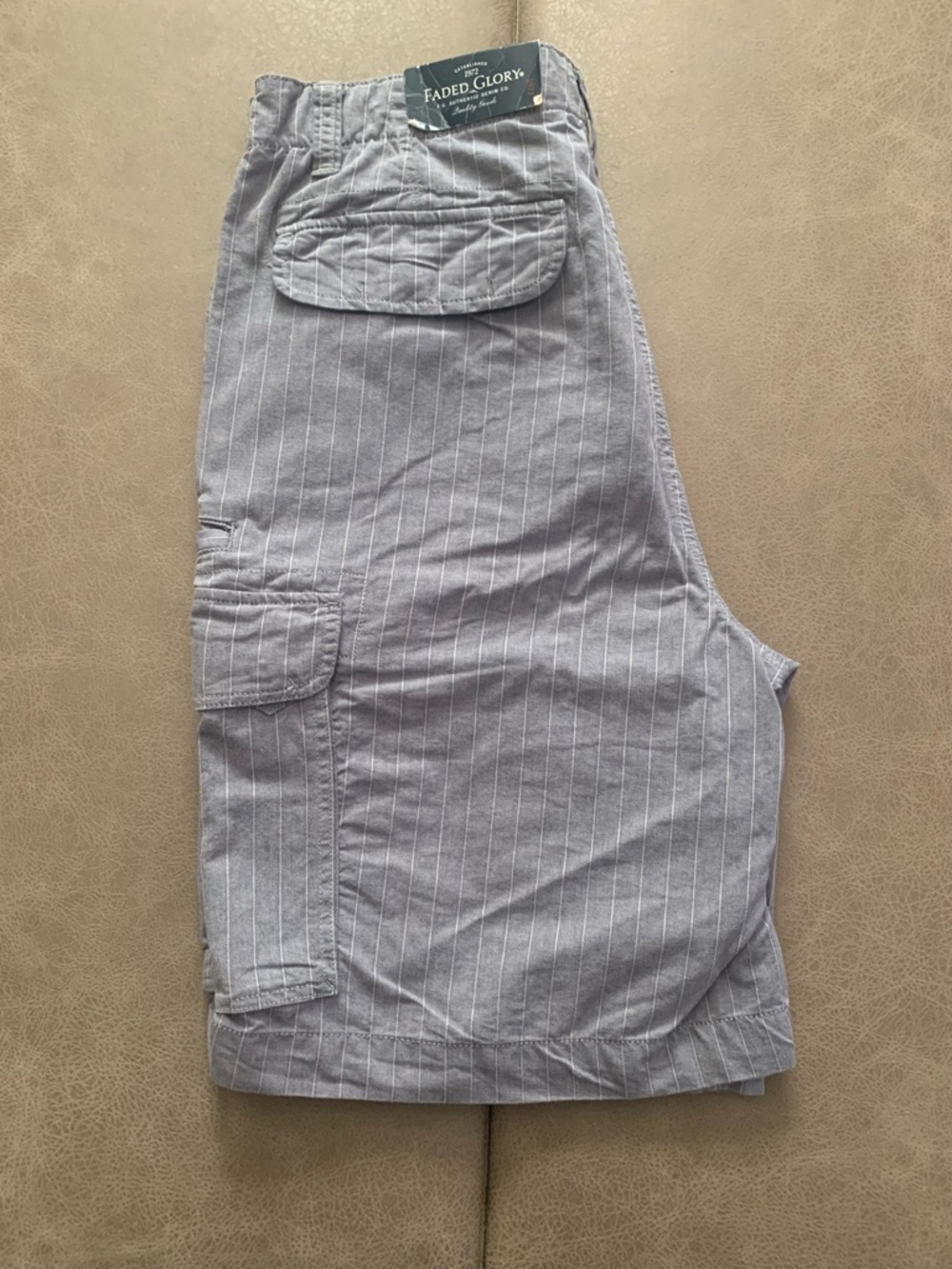 Faded Glory Mens Heather Blue Striped Cotton Novelty Cargo Shorts NEW Size 34 - Picture 2 of 8